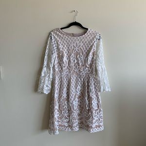 Eliza J White and Nude Lace Long Sleeve Dress